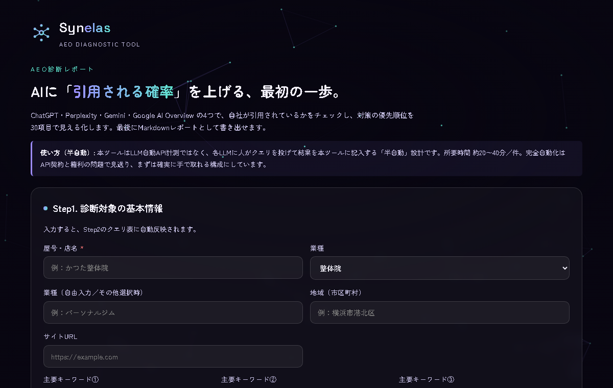 AIO診断レポートの画面サンプル